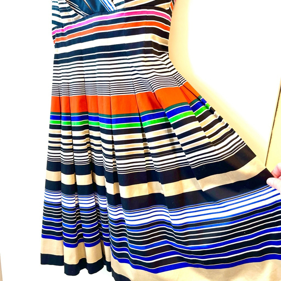Calvin Klein Multicolor Striped Fit & Flare Pleated Sundress Cotton Stretch Midi - Picture 9 of 16